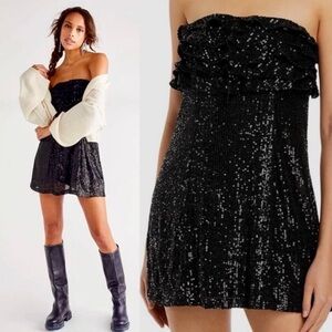 New Free People Black Strapless Sequin Frida Mini Dress